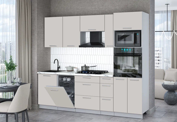 Изображение товара Кухонный гарнитур Интерлиния Мила Gloss 2.45-ПМ3 (кашемир/кашемир/белый гранит)