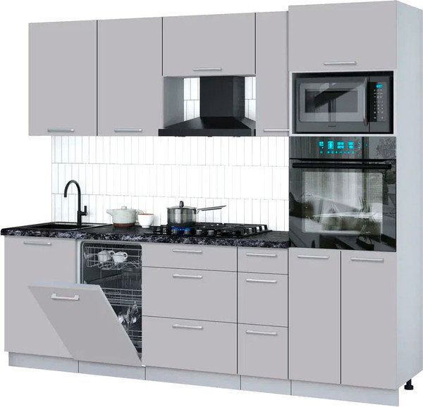 Изображение товара Кухонный гарнитур Интерлиния Мила Gloss 2.45-ПМ3 (грей/грей/кастилло темный)
