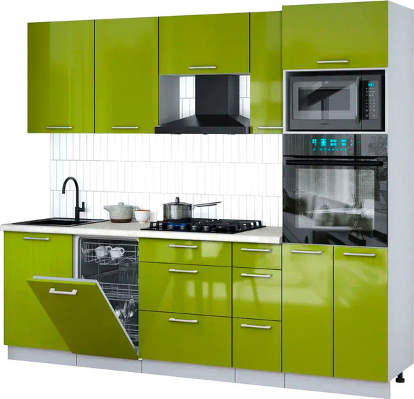 Изображение товара Кухонный гарнитур Интерлиния Мила Gloss 2.45-ПМ3 (яблоко глянец/яблоко глянец/опал светлый)