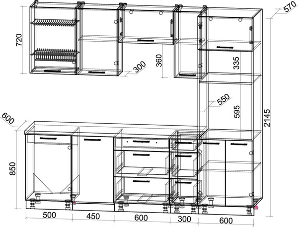 Изображение товара Кухонный гарнитур Интерлиния Мила Gloss 2.45-ПМ3 (черный глянец/белый глянец/белый гранит)