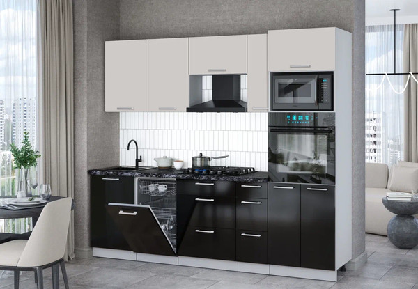 Изображение товара Кухонный гарнитур Интерлиния Мила Gloss 2.45-ПМ3 (черный глянец/кашемир/кастилло темный)