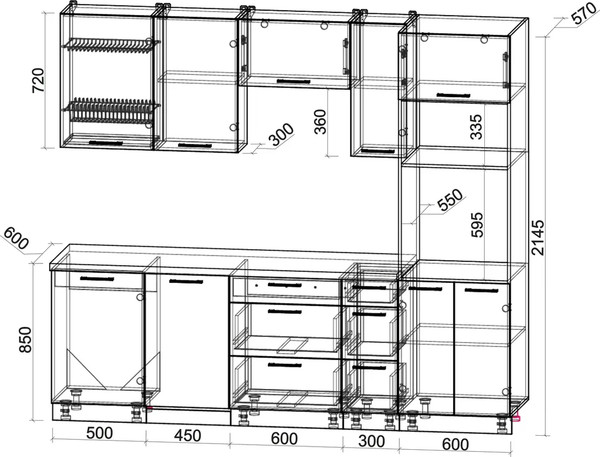 Изображение товара Кухонный гарнитур Интерлиния Мила Gloss 2.45-ПМ3 (черный глянец/красный глянец/кастилло темный)