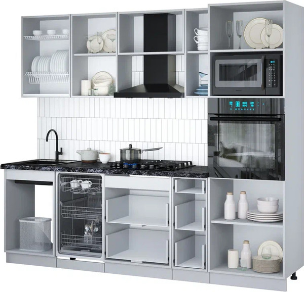 Изображение товара Кухонный гарнитур Интерлиния Мила Gloss 2.45-ПМ3 (асфальт глянец/бордовый глянец/кастилло темный)