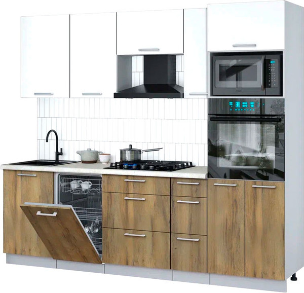 Изображение товара Кухонный гарнитур Интерлиния Мила Gloss 2.45-ПМ3 (дуб вотан/белый/опал светлый)