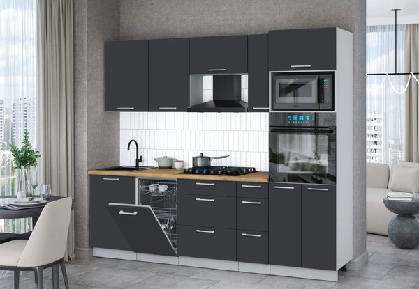 Изображение товара Кухонный гарнитур Интерлиния Мила Gloss 2.45-ПМ3 (пепел/пепел/дуб бунратти)