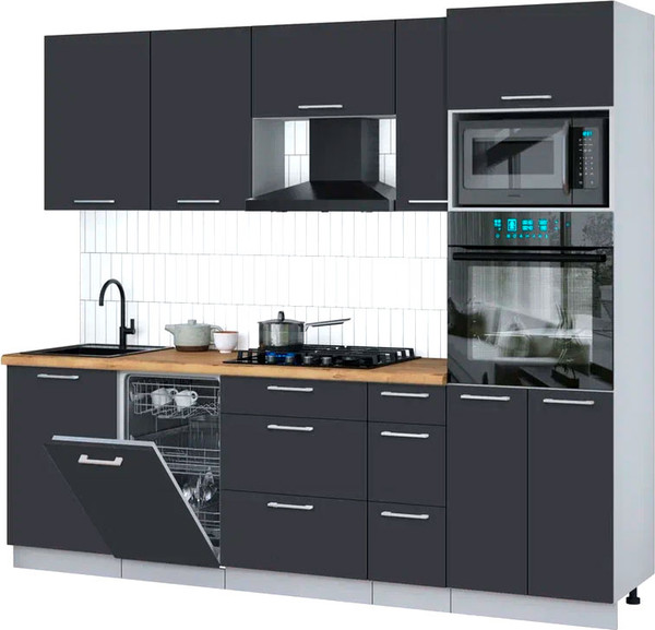 Изображение товара Кухонный гарнитур Интерлиния Мила Gloss 2.45-ПМ3 (пепел/пепел/дуб бунратти)