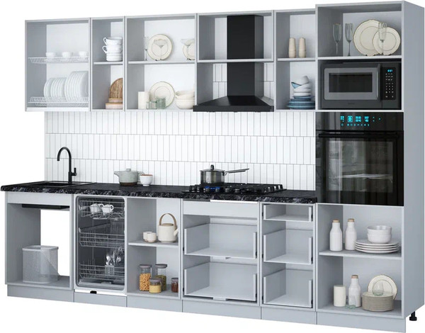 Изображение товара Кухонный гарнитур Интерлиния Мила Gloss 2.45-ПМ3 (керамика/белый глянец/белый гранит)