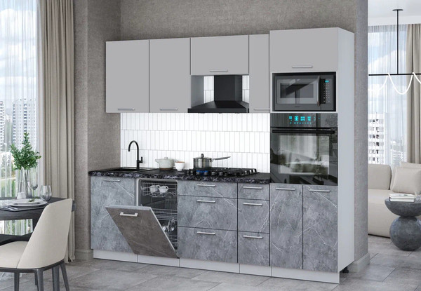 Изображение товара Кухонный гарнитур Интерлиния Мила Gloss 2.45-ПМ3 (керамика/грей/кастилло темный)