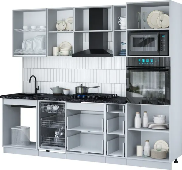 Изображение товара Кухонный гарнитур Интерлиния Мила Gloss 2.55-ПМ3 (белый глянец/белый глянец/кастилло темный)