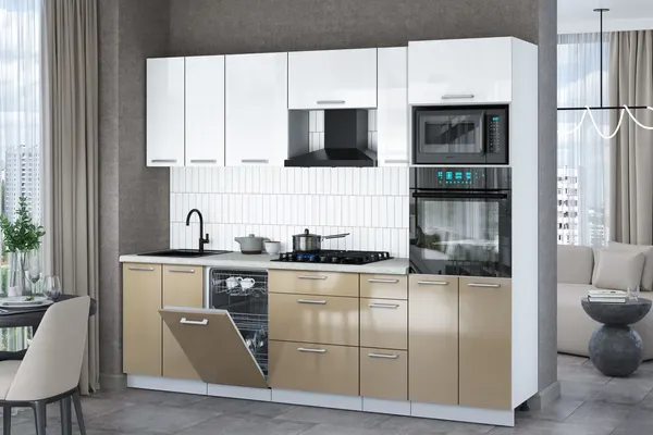 Изображение товара Кухонный гарнитур Interline Мила Gloss 2.55-ПМ3 (капучино глянец/белый глянец/опал светлый)