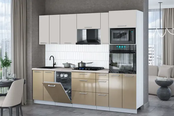 Изображение товара Кухонный гарнитур Interline Мила Gloss 2.55-ПМ3 (капучино глянец/кашемир/травертин серый)