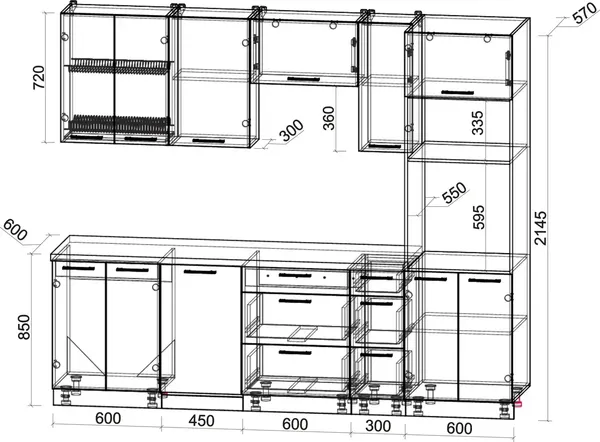 Изображение товара Кухонный гарнитур Interline Мила Gloss 2.55-ПМ3 (бордовый глянец/бордовый глянец/кастилло темный)