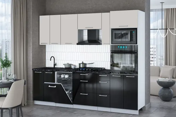 Изображение товара Кухонный гарнитур Interline Мила Gloss 2.55-ПМ3 (черный глянец/кашемир/кастилло темный)