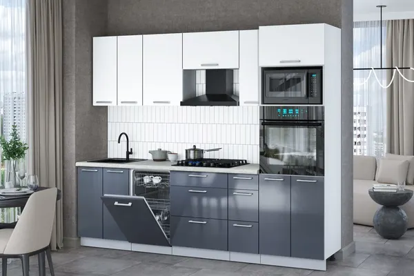 Изображение товара Кухонный гарнитур Interline Мила Gloss 2.55-ПМ3 (асфальт глянец/белый/опал светлый)