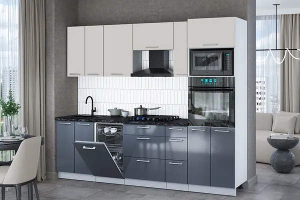 Изображение товара Кухонный гарнитур Interline Мила Gloss 2.55-ПМ3 (асфальт глянец/кашемир/кастилло темный)