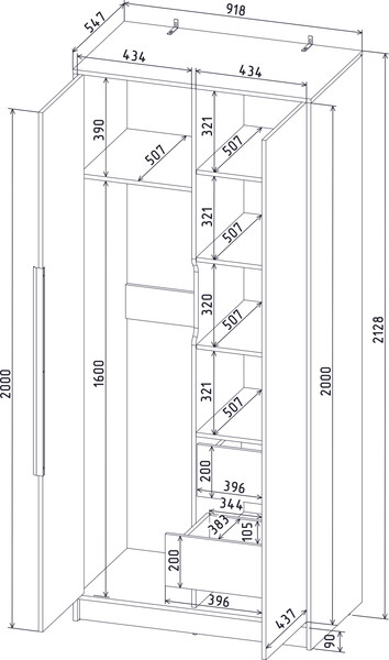 Изображение товара Шкаф Интерлиния Концепт КТ-Ш2 (бетон лайт/белый платинум)