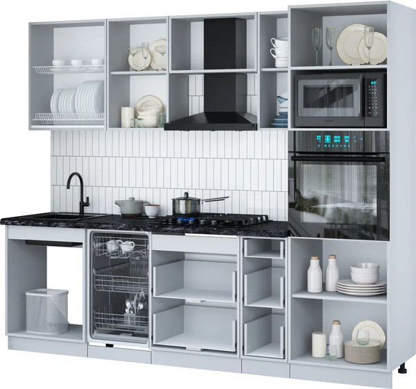 Изображение товара Кухонный гарнитур Interline Мила Gloss 2.55-ПМ3 (асфальт глянец/грей/бискайская сосна)