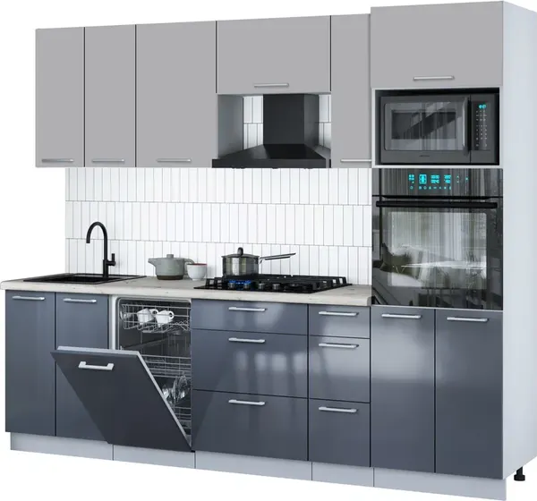 Изображение товара Кухонный гарнитур Interline Мила Gloss 2.55-ПМ3 (асфальт глянец/грей/бискайская сосна)
