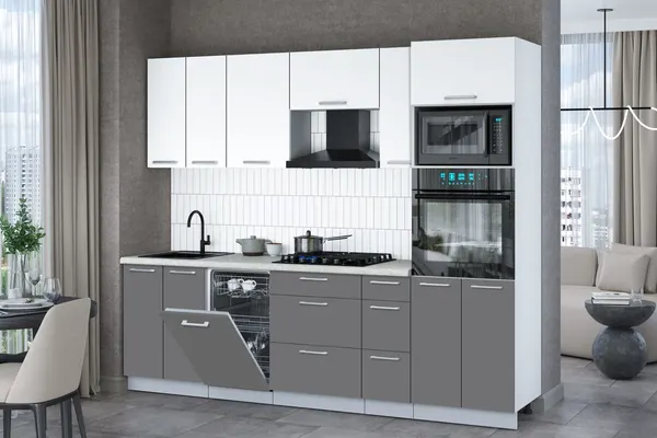 Изображение товара Кухонный гарнитур Interline Мила Gloss 2.55-ПМ3 (серый/белый/опал светлый)