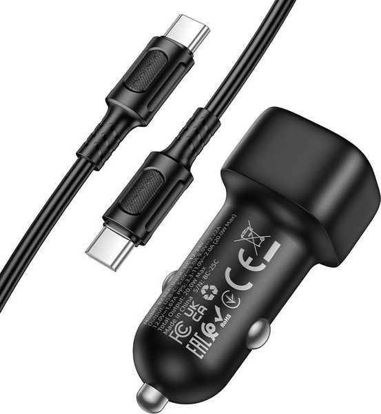 Изображение товара Зарядное устройство автомобильное Borofone BZ34A + кабель Type-C to Type-C (черный)