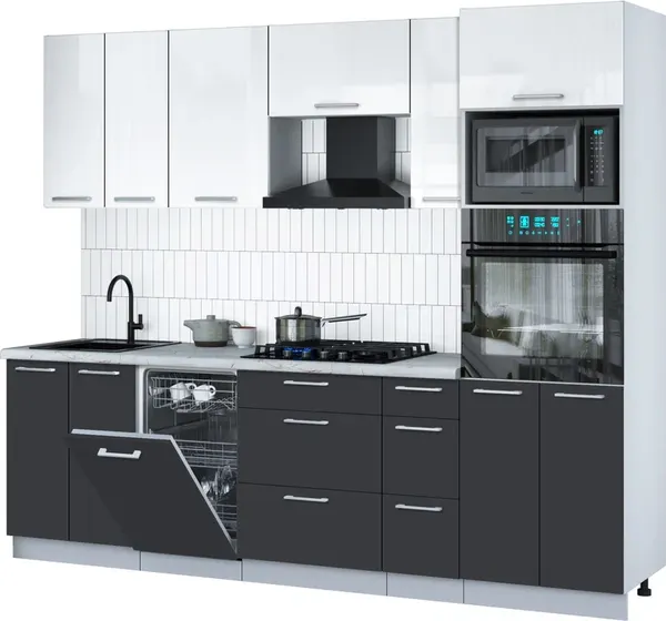 Изображение товара Кухонный гарнитур Interline Мила Gloss 2.55-ПМ3 (пепел/белый глянец/серый каспий)