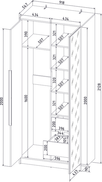 Изображение товара Шкаф Интерлиния Концепт КТ-Ш2з (дуб белый/белый платинум)