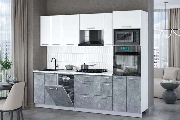 Изображение товара Кухонный гарнитур Interline Мила Gloss 2.55-ПМ3 (керамика/белый/белый гранит)