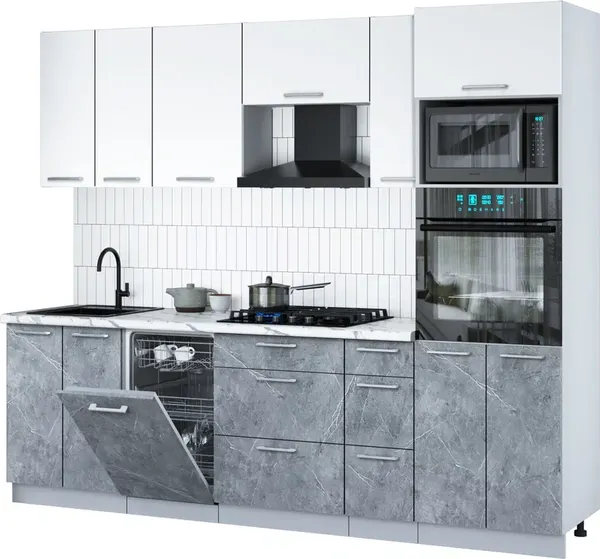 Изображение товара Кухонный гарнитур Interline Мила Gloss 2.55-ПМ3 (керамика/белый/белый гранит)