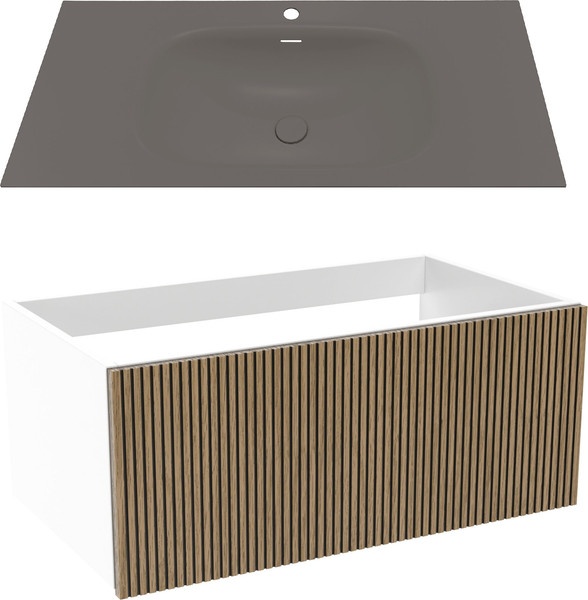 Изображение товара Тумба с умывальником ЗОВ Кито 100 / K100LW0MRM-M115B100 (белый/тростник)