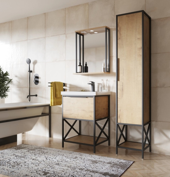 Изображение товара Тумба с умывальником Mixline Бруклин 60 548234 + Luxe Fest 60 / FST60SLWB01 (дуб бунратти)