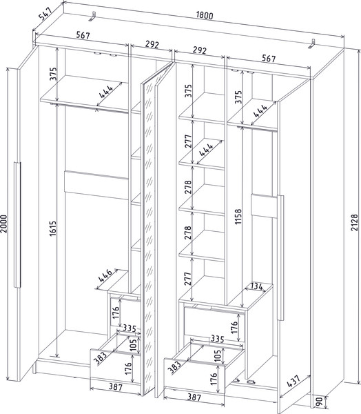 Изображение товара Шкаф Интерлиния Концепт КТ-Ш4з (бетон портленд/дуб золотой)