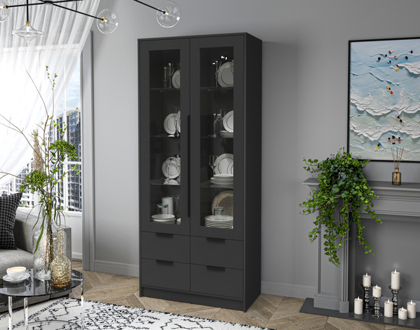 Изображение товара Шкаф с витриной Interline Концепт КТ-ШВ2 (антрацит/антрацит)