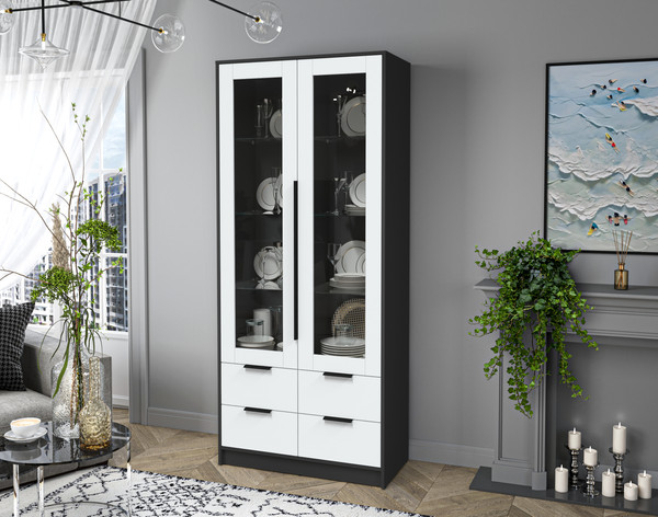 Изображение товара Шкаф с витриной Интерлиния Концепт КТ-ШВ2 (белый платинум/антрацит)