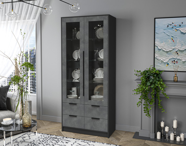 Изображение товара Шкаф с витриной Interline Концепт КТ-ШВ2 (бетон портленд/антрацит)