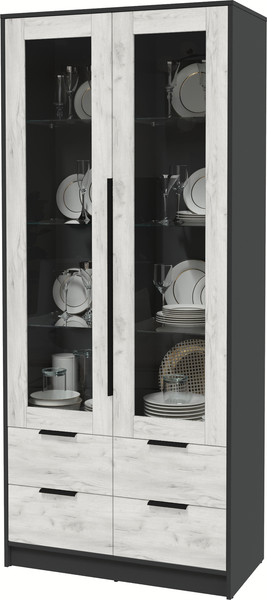 Изображение товара Шкаф с витриной Интерлиния Концепт КТ-ШВ2 (дуб белый/антрацит)