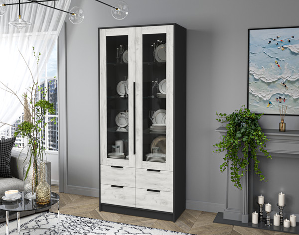 Изображение товара Шкаф с витриной Интерлиния Концепт КТ-ШВ2 (дуб белый/антрацит)