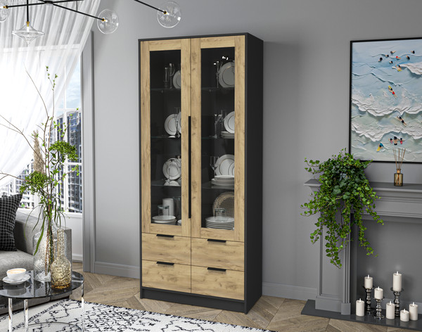 Изображение товара Шкаф с витриной Интерлиния Концепт КТ-ШВ2 (дуб золотой/антрацит)