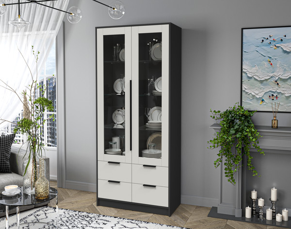 Изображение товара Шкаф с витриной Интерлиния Концепт КТ-ШВ2 (персидский жемчуг/антрацит)