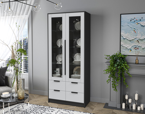 Изображение товара Шкаф с витриной Интерлиния Концепт КТ-ШВ2 (серый/антрацит)