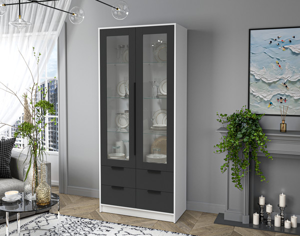 Изображение товара Шкаф с витриной Interline Концепт КТ-ШВ2 (антрацит/белый платинум)