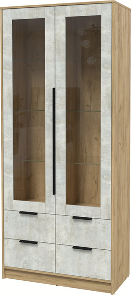 Изображение товара Шкаф с витриной Interline Концепт КТ-ШВ2 (бетон лайт/дуб золотой)