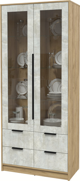 Изображение товара Шкаф с витриной Interline Концепт КТ-ШВ2 (бетон лайт/дуб золотой)