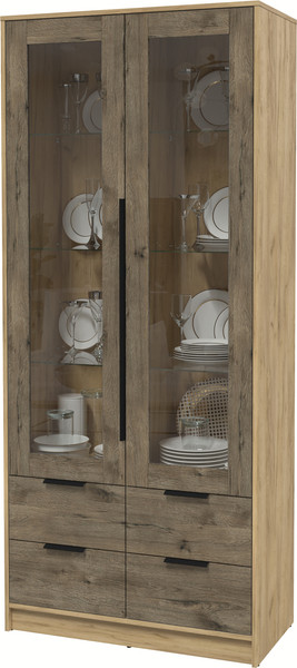 Изображение товара Шкаф с витриной Интерлиния Концепт КТ-ШВ2 (дуб веллингтон/дуб золотой)