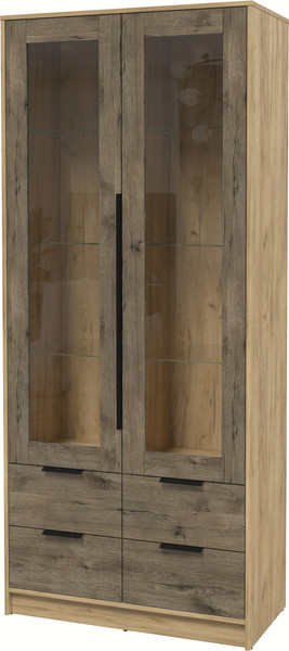 Изображение товара Шкаф с витриной Интерлиния Концепт КТ-ШВ2 (дуб веллингтон/дуб золотой)