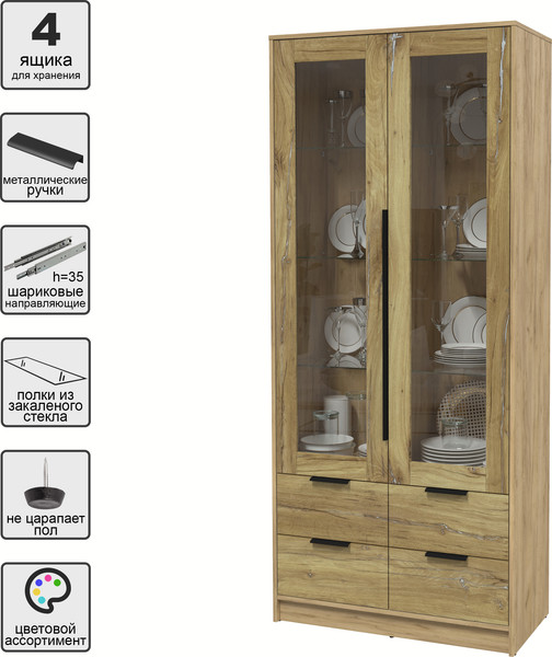 Изображение товара Шкаф с витриной Interline Концепт КТ-ШВ2 (дуб нокс/дуб золотой)