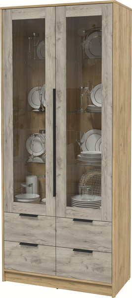 Изображение товара Шкаф с витриной Интерлиния Концепт КТ-ШВ2 (дуб серый/дуб золотой)