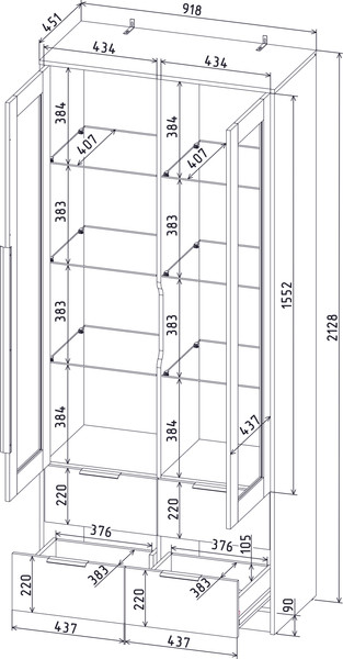 Изображение товара Шкаф с витриной Интерлиния Концепт КТ-ШВ2 (дуб серый/дуб золотой)