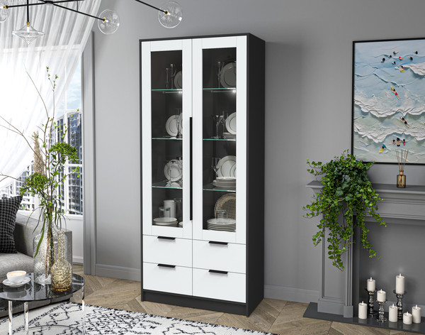 Изображение товара Шкаф с витриной Интерлиния Концепт КТ-ШВ2 с подсветкой (белый платинум/антрацит)