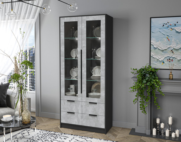 Изображение товара Шкаф с витриной Интерлиния Концепт КТ-ШВ2 с подсветкой (бетон/антрацит)