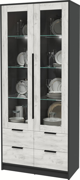 Изображение товара Шкаф с витриной Интерлиния Концепт КТ-ШВ2 с подсветкой (дуб белый/антрацит)